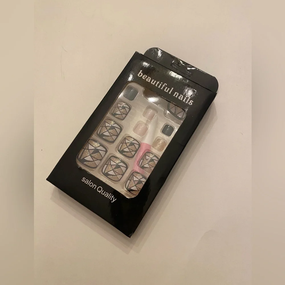 NWT Pedicure Toenails Geometric Gold Glitter Beige Black White Neutrals - Picture 3 of 8